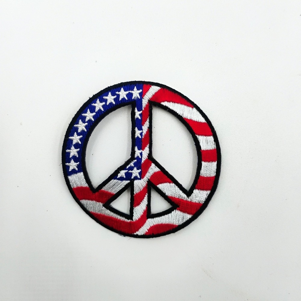 US Flag Peace Sign Embroidered Patch American Stars Stripes Iron On Sew On Vtg